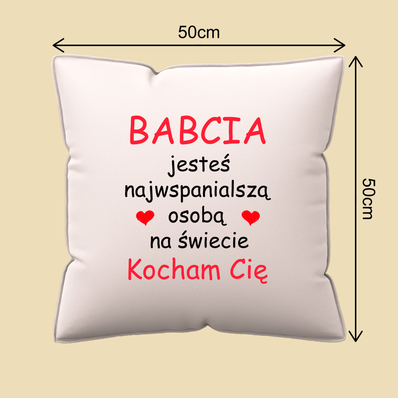 Poduszka z własnym nadrukiem NAJWSPANIALSZA OSOBA - spersonalizowany prezent dla babci - Adamell.pl