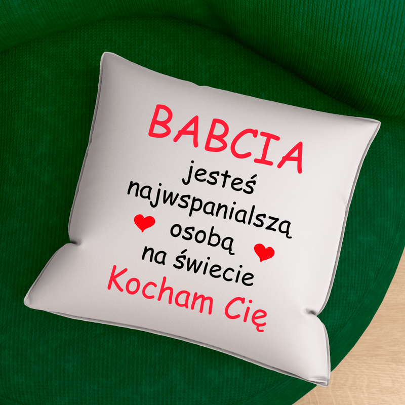 Poduszka z własnym nadrukiem NAJWSPANIALSZA OSOBA - spersonalizowany prezent dla babci - Adamell.pl