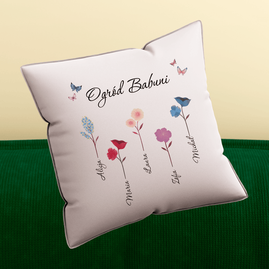 Poduszka z własnym nadrukiem OGRÓD BABCI - spersonalizowany prezent dla babci - Adamell.pl