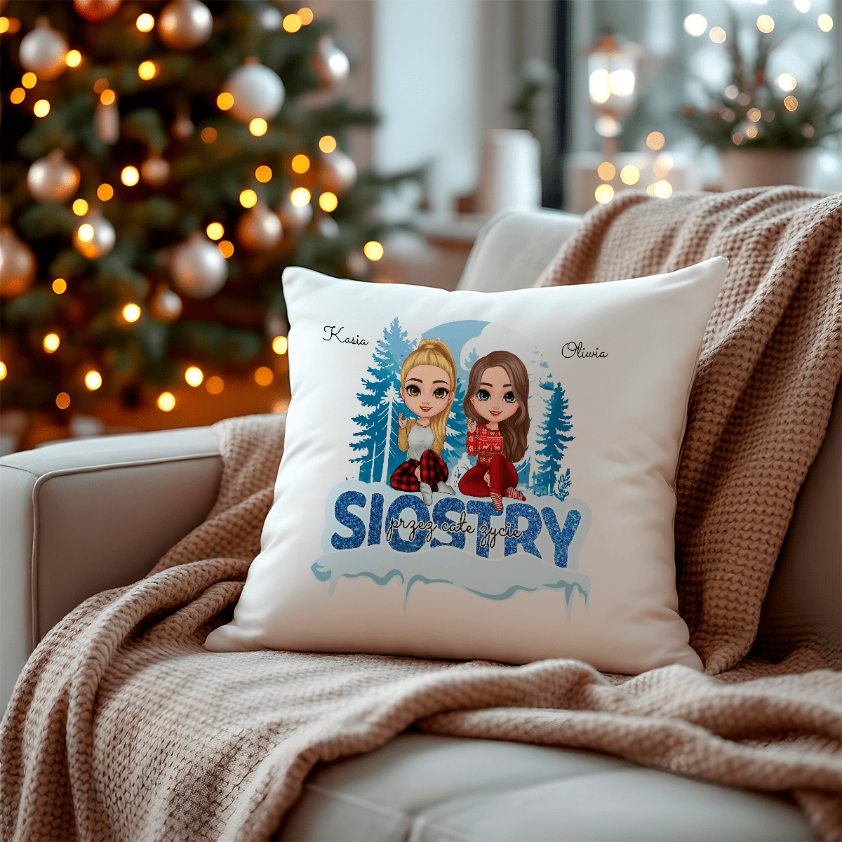 Poduszka z własnym nadrukiem SIOSTRY CLIPART - spersonalizowany prezent dla siostry - Adamell.pl