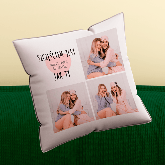 Poduszka z własnym nadrukiem TAKA SIOSTRA JAK TY - spersonalizowany prezent dla siostry - Adamell.pl