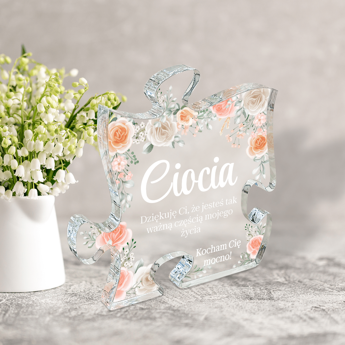 Podziękowania w różanej ramce - Druk na szkle - puzzel, spersonalizowany prezent dla cioci - Adamell.pl