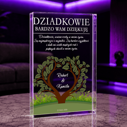 Podziękowanie z motywem drzewa - Druk na szkle, spersonalizowany prezent dla dziadków - Adamell.pl