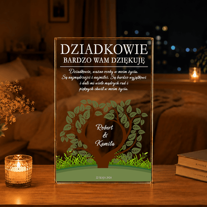 Podziękowanie z motywem drzewa - Druk na szkle, spersonalizowany prezent dla dziadków - Adamell.pl