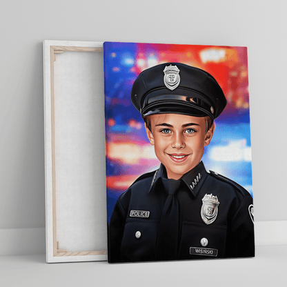 Policjant - druk na płótnie, spersonalizowany prezent dla syna - Adamell.pl