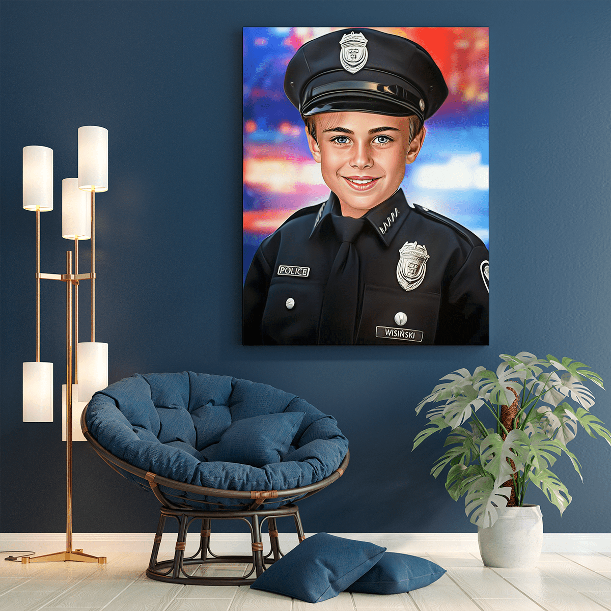 Policjant - druk na płótnie, spersonalizowany prezent dla syna - Adamell.pl
