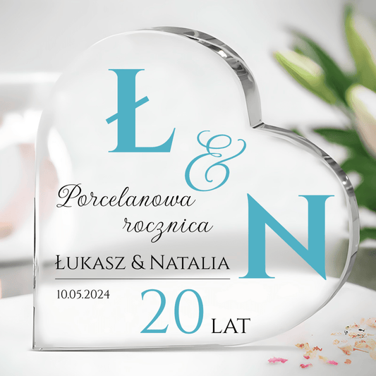 Porcelanowa rocznica - Szklane serce, spersonalizowany prezent dla pary - Adamell.pl
