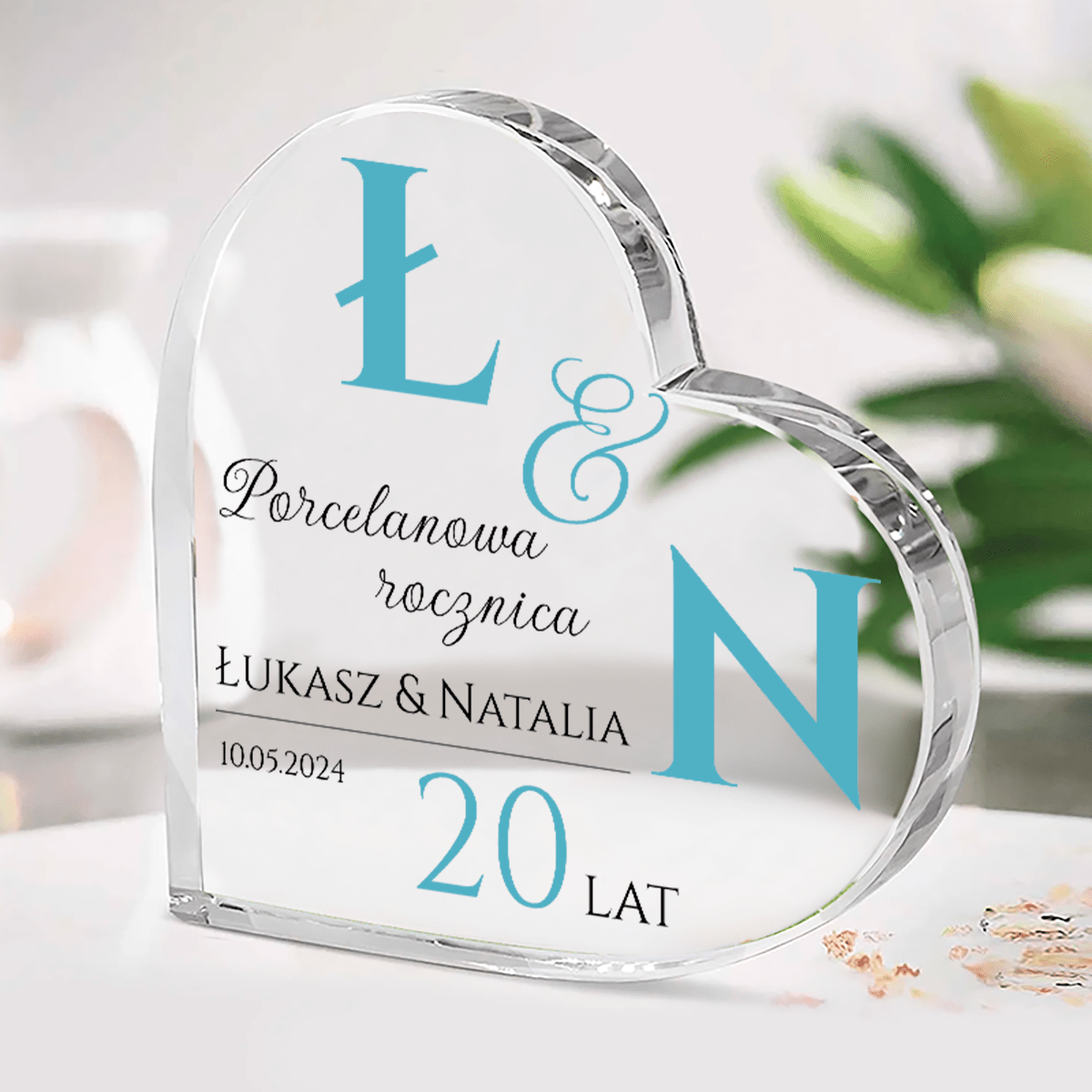 Porcelanowa rocznica - Szklane serce, spersonalizowany prezent dla pary - Adamell.pl