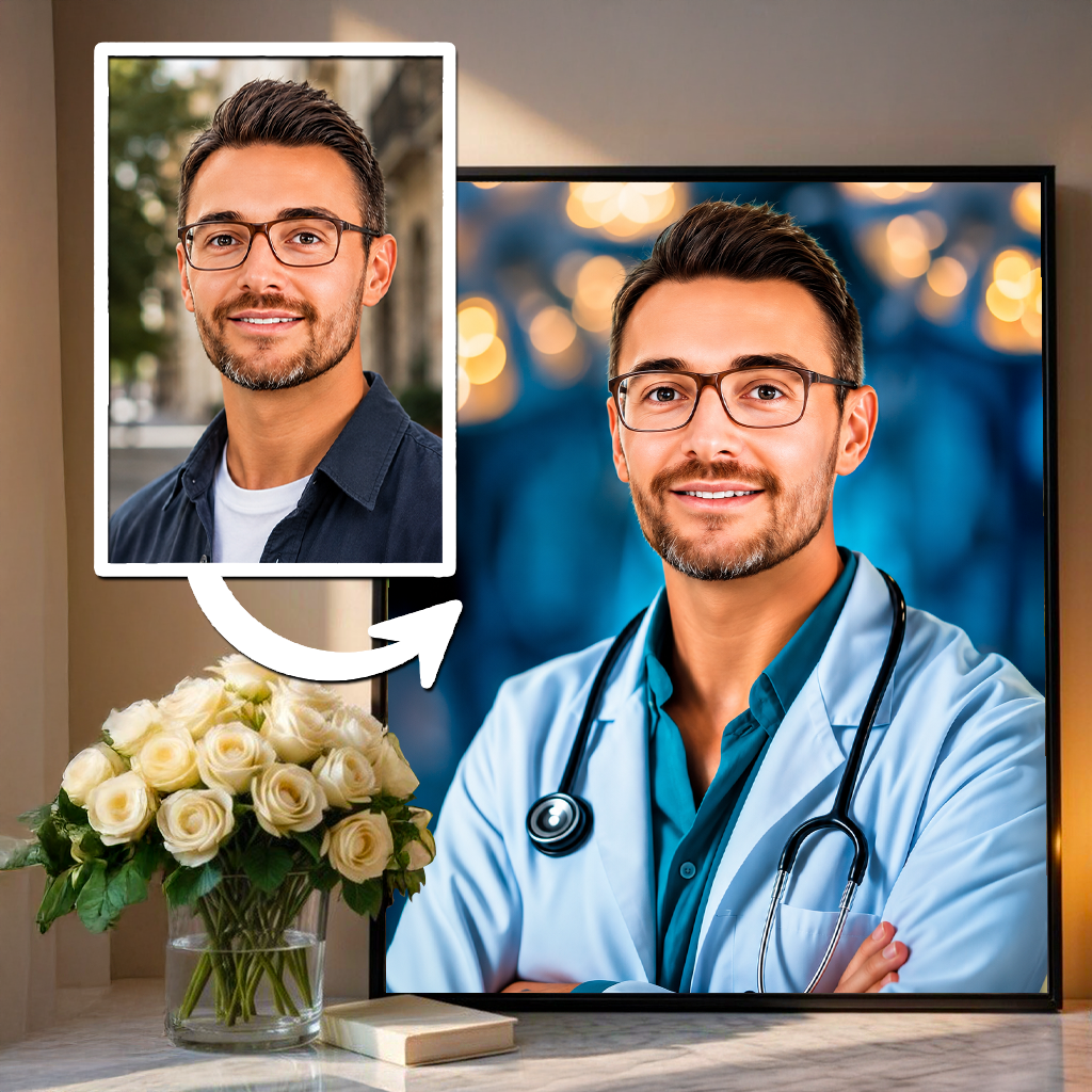 Portret doktora - plakat, spersonalizowany prezent dla lekarza - Adamell.pl