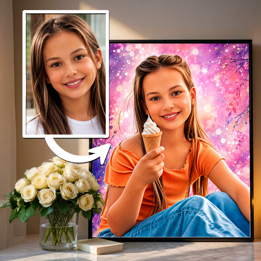 Portret dziecka + kolorowe tło - plakat, spersonalizowany prezent dla dziecka - Adamell.pl