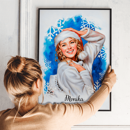 Portret dziewczyny w świątecznym stylu - plakat, spersonalizowany prezent dla dziewczyny - Adamell.pl