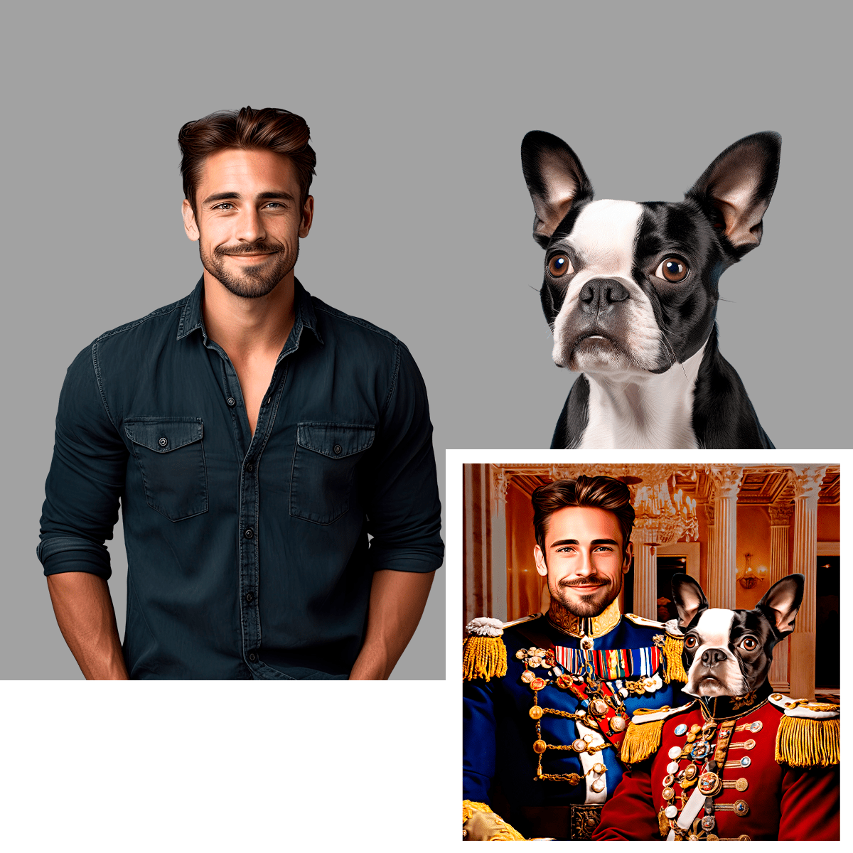 Portret generała z jego psem - druk na płótnie, spersonalizowany prezent - Adamell.pl