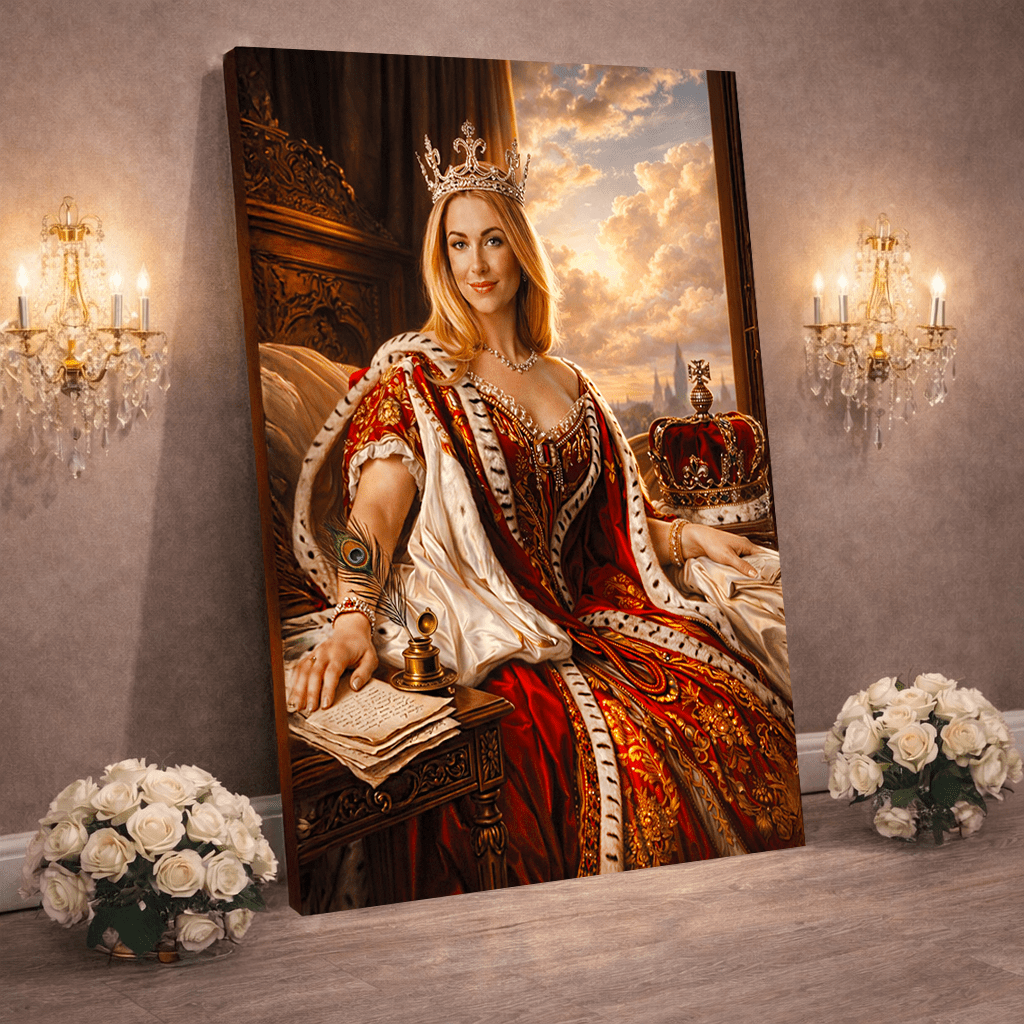 Portret historyczny królowa - druk na płótnie, spersonalizowany prezent - Adamell.pl
