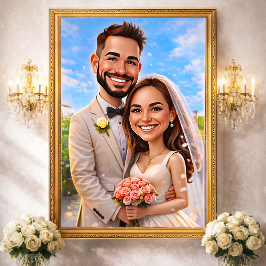 Portret ilustracja - druk na płótnie, spersonalizowany prezent dla pary - Adamell.pl