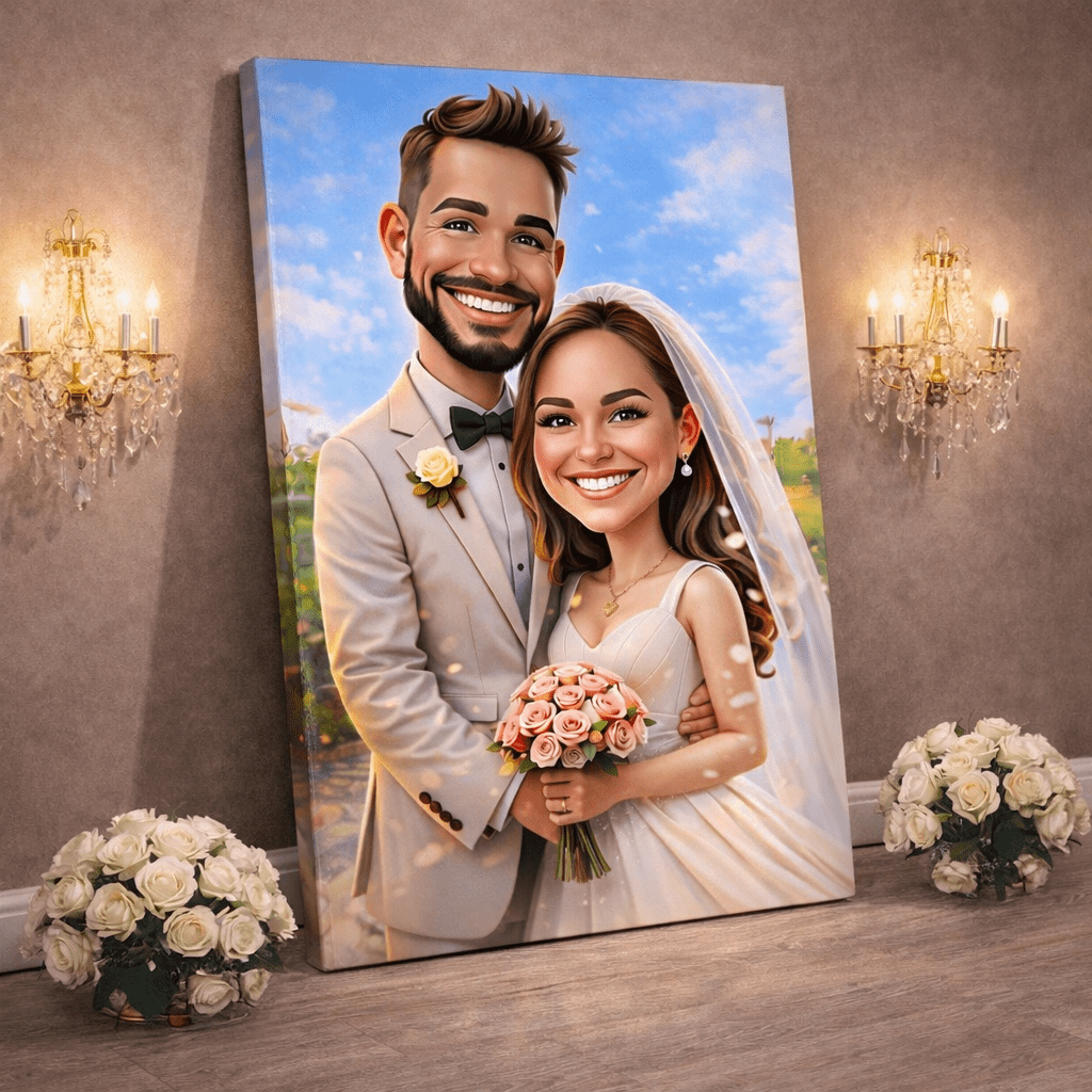 Portret ilustracja - druk na płótnie, spersonalizowany prezent dla pary - Adamell.pl