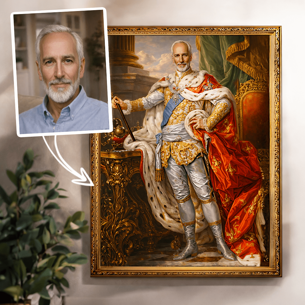 Portret króla - druk na płótnie, spersonalizowany prezent dla niego - Adamell.pl