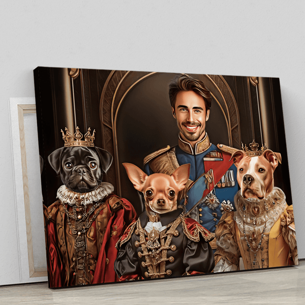 Portret króla z psami - druk na płótnie, spersonalizowany prezent dla niego - Adamell.pl