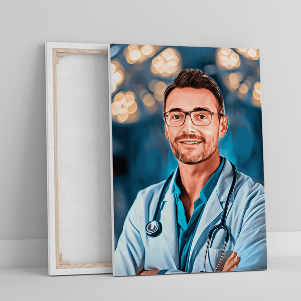 Portret lekarza - druk na płótnie, spersonalizowany prezent dla mężczyzny - Adamell.pl