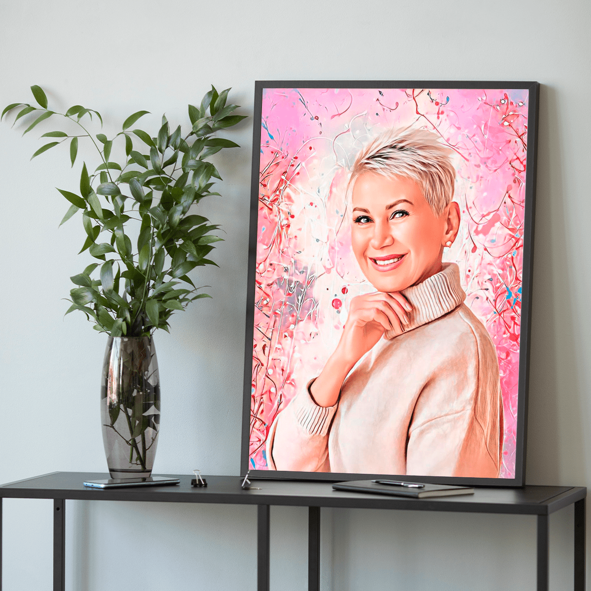 Portret mamy + kolorowe tło - plakat, spersonalizowany prezent dla mamy - Adamell.pl