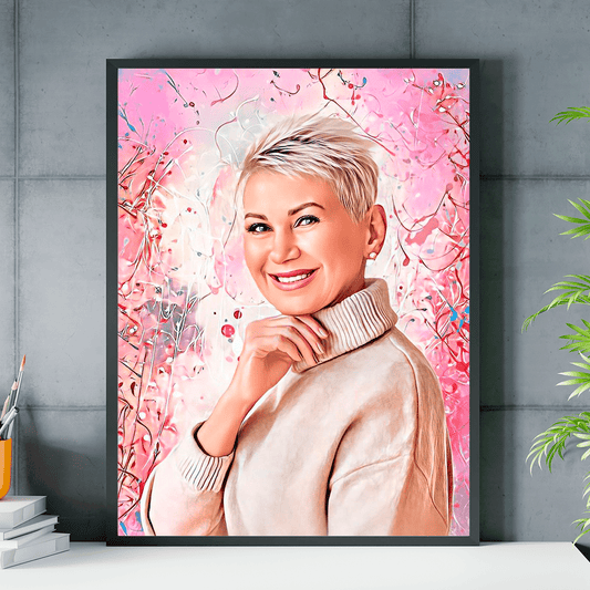 Portret mamy + kolorowe tło - plakat, spersonalizowany prezent dla mamy - Adamell.pl