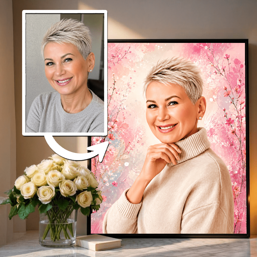 Portret mamy + kolorowe tło - plakat, spersonalizowany prezent dla mamy - Adamell.pl