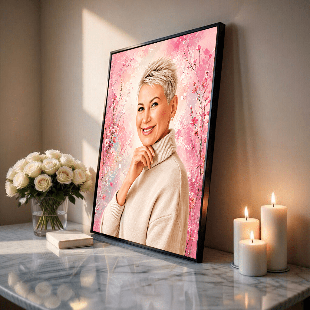 Portret mamy + kolorowe tło - plakat, spersonalizowany prezent dla mamy - Adamell.pl