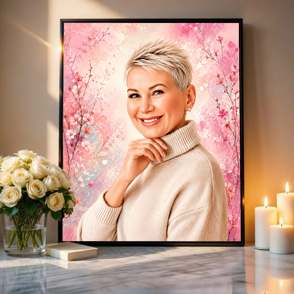 Portret mamy + kolorowe tło - plakat, spersonalizowany prezent dla mamy - Adamell.pl