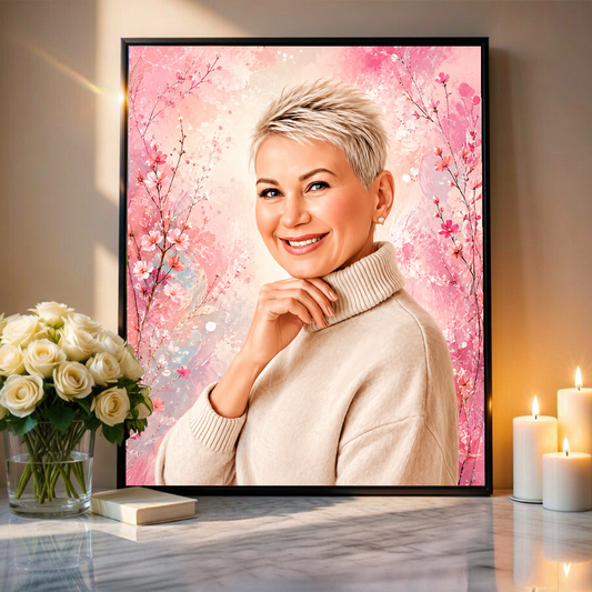 Portret mamy + kolorowe tło - plakat, spersonalizowany prezent dla mamy - Adamell.pl