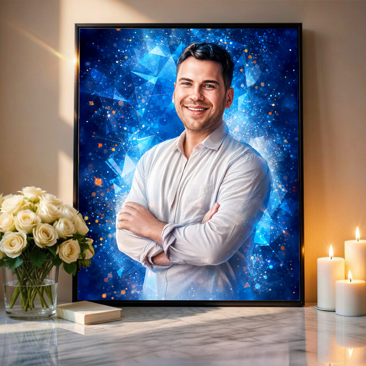 Portret mężczyzny + kolorowe tło - plakat, spersonalizowany prezent dla niego - Adamell.pl