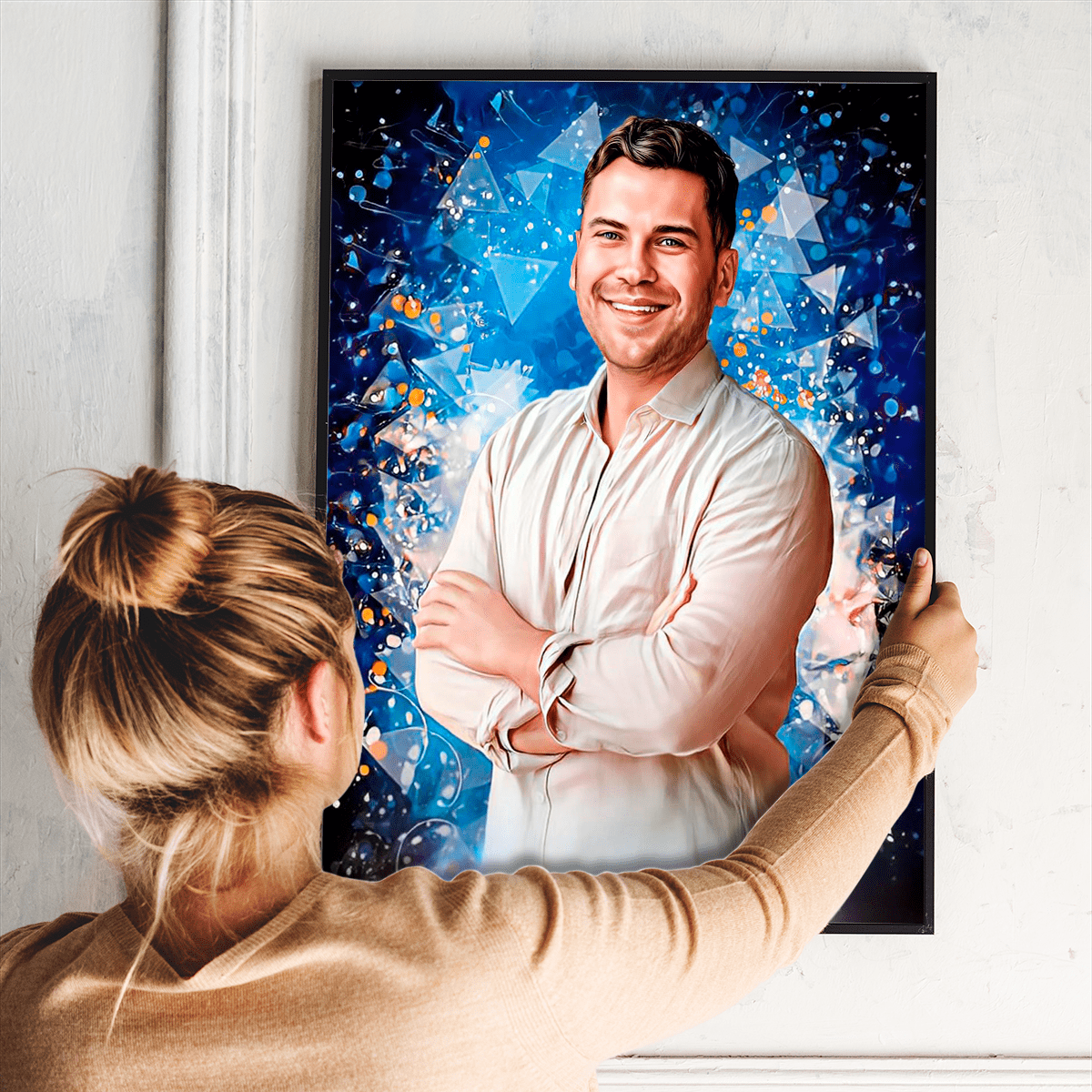Portret mężczyzny + kolorowe tło - plakat, spersonalizowany prezent dla niego - Adamell.pl