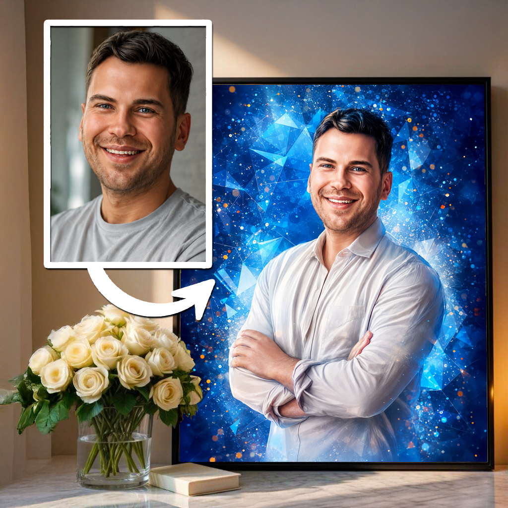 Portret mężczyzny + kolorowe tło - plakat, spersonalizowany prezent dla niego - Adamell.pl