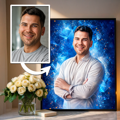 Portret mężczyzny + kolorowe tło - plakat, spersonalizowany prezent dla niego - Adamell.pl