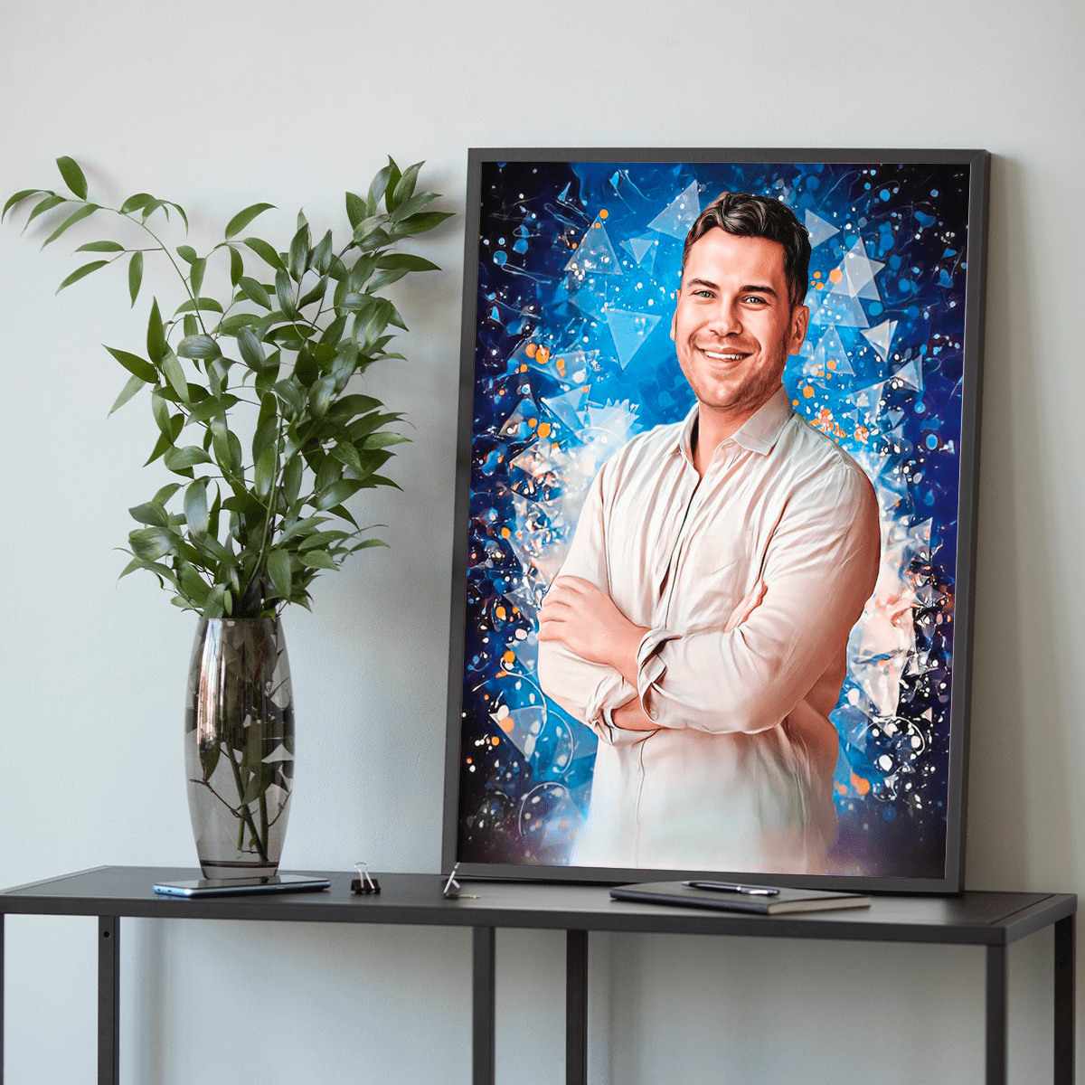 Portret mężczyzny + kolorowe tło - plakat, spersonalizowany prezent dla niego - Adamell.pl