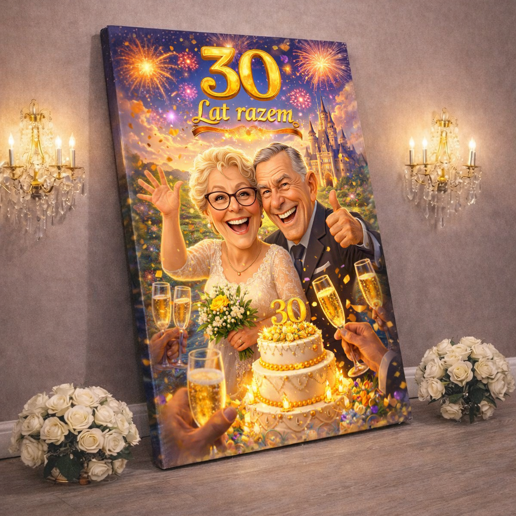 Portret na ich 30 rocznicę ślubu - druk na płótnie, spersonalizowany prezent dla pary - Adamell.pl