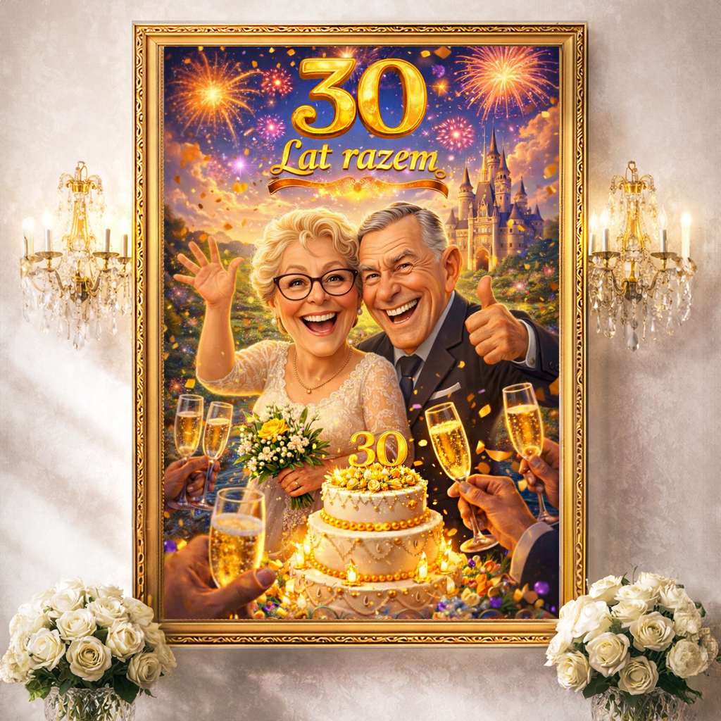 Portret na ich 30 rocznicę ślubu - druk na płótnie, spersonalizowany prezent dla pary - Adamell.pl