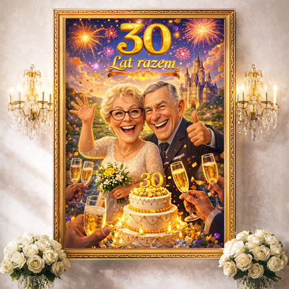 Portret na ich 30 rocznicę ślubu - druk na płótnie, spersonalizowany prezent dla pary - Adamell.pl