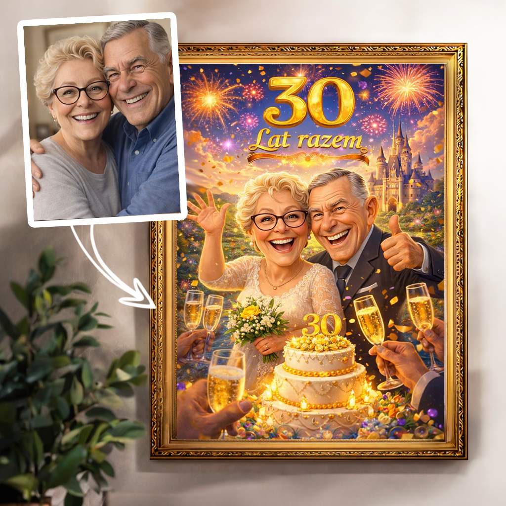 Portret na ich 30 rocznicę ślubu - druk na płótnie, spersonalizowany prezent dla pary - Adamell.pl