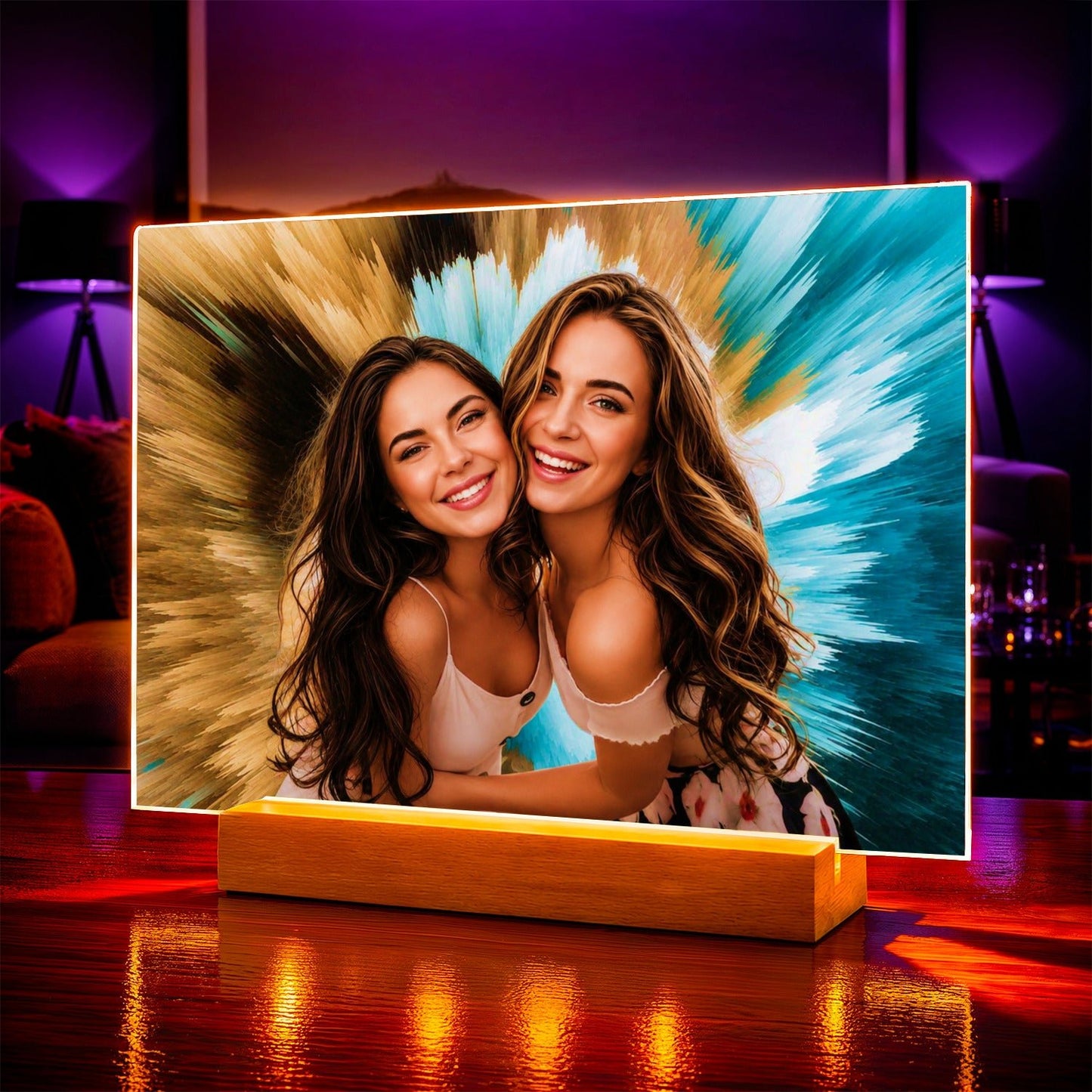 Portret na szkle akrylowym kolorowe tło prezent dla przyjaciółki - Adamell.pl