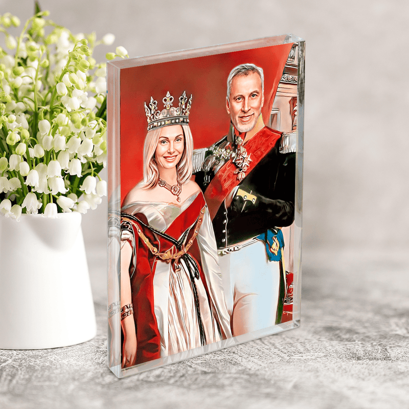 Portret pary w stylu królewskim - Druk na szkle, spersonalizowany prezent dla pary - Adamell.pl