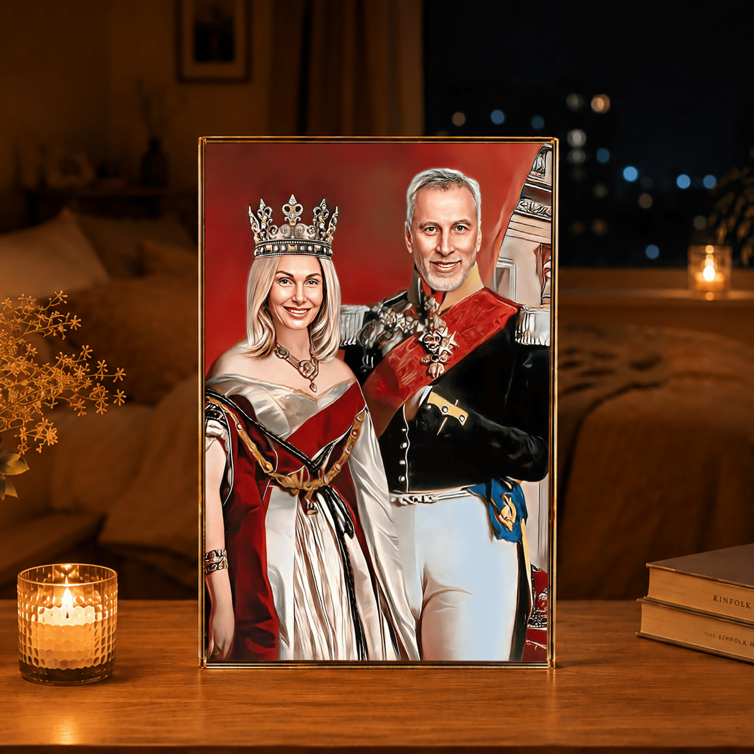 Portret pary w stylu królewskim - Druk na szkle, spersonalizowany prezent dla pary - Adamell.pl