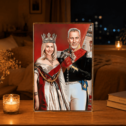 Portret pary w stylu królewskim - Druk na szkle, spersonalizowany prezent dla pary - Adamell.pl