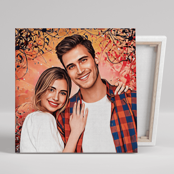 Portret pary z kolorowym tłem - druk na płótnie, spersonalizowany prezent dla pary - Adamell.pl