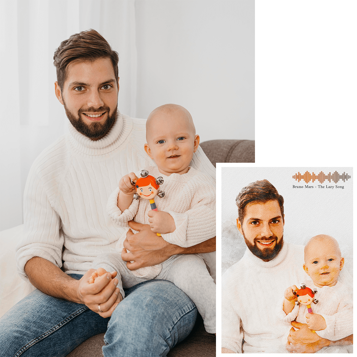 Portret + ścieżka muzyczna - druk na płótnie, spersonalizowany prezent dla taty - Adamell.pl