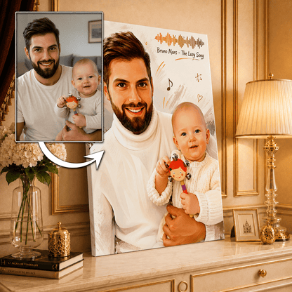 Portret + ścieżka muzyczna - druk na płótnie, spersonalizowany prezent dla taty - Adamell.pl