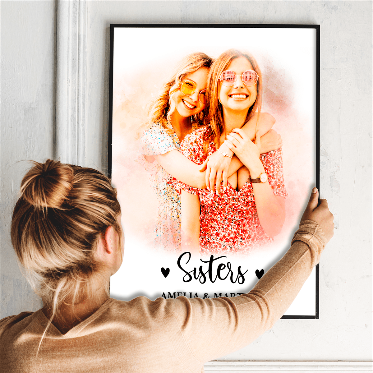 Portret sióstr - plakat, spersonalizowany prezent dla siostry - Adamell.pl