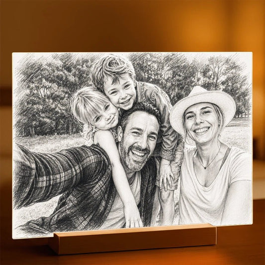 Portret sketch wieloosobowy rodzina - Druk na szkle, spersonalizowany prezent - Adamell.pl