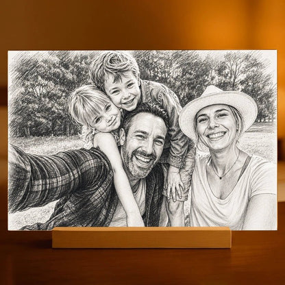 Portret sketch wieloosobowy rodzina - Druk na szkle, spersonalizowany prezent - Adamell.pl