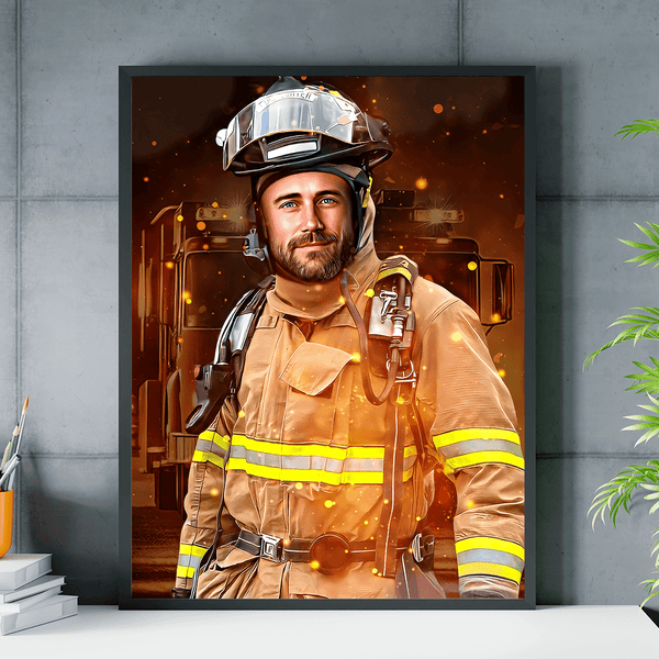 Portret strażaka - plakat, spersonalizowany prezent dla niego - Adamell.pl
