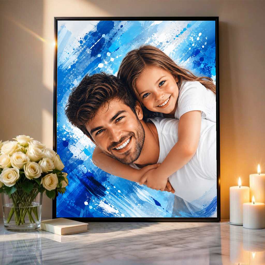 Portret taty z dzieckiem - plakat, spersonalizowany prezent dla taty - Adamell.pl