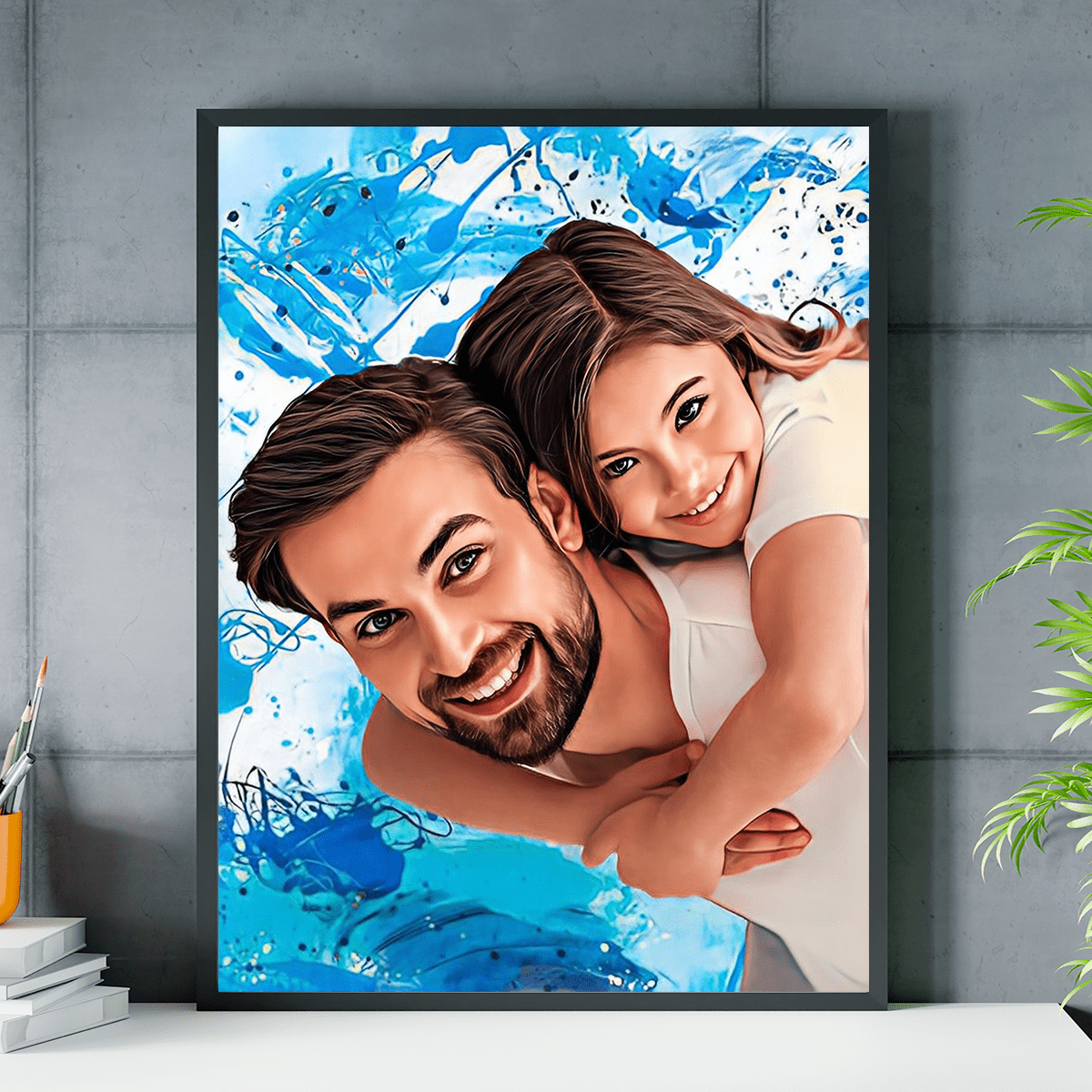 Portret taty z dzieckiem - plakat, spersonalizowany prezent dla taty - Adamell.pl